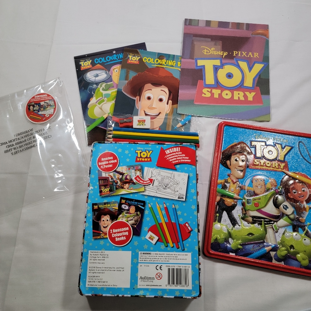 Toy Story Disney Pixar Coloring Books 4 Pencils Poster Activity Tin Collectible - Picture 2 of 4
